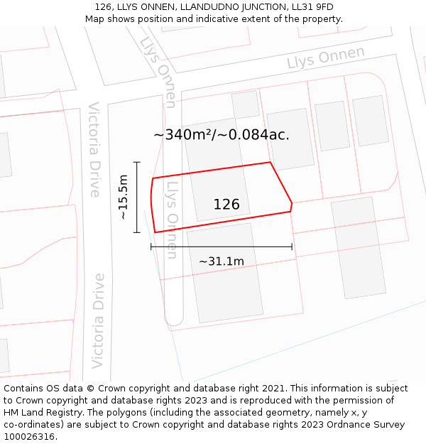 126, LLYS ONNEN, LLANDUDNO JUNCTION, LL31 9FD: Plot and title map