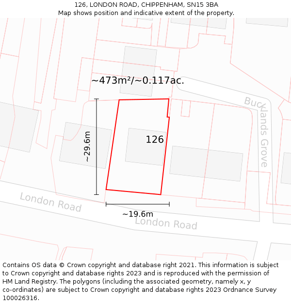 126, LONDON ROAD, CHIPPENHAM, SN15 3BA: Plot and title map