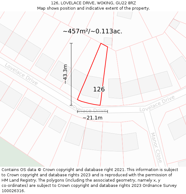 126, LOVELACE DRIVE, WOKING, GU22 8RZ: Plot and title map