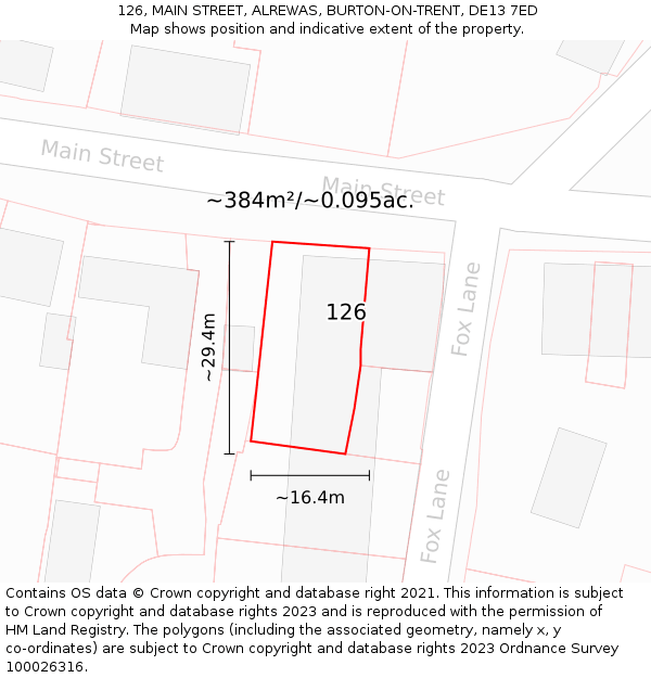 126, MAIN STREET, ALREWAS, BURTON-ON-TRENT, DE13 7ED: Plot and title map