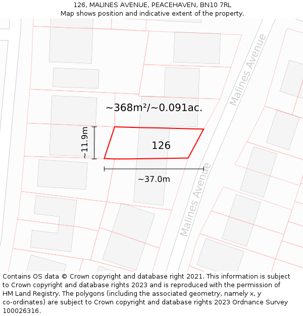 126, MALINES AVENUE, PEACEHAVEN, BN10 7RL: Plot and title map