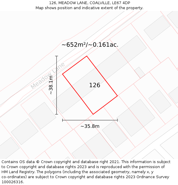 126, MEADOW LANE, COALVILLE, LE67 4DP: Plot and title map