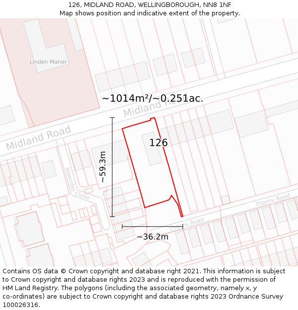 126, MIDLAND ROAD, WELLINGBOROUGH, NN8 1NF: Plot and title map