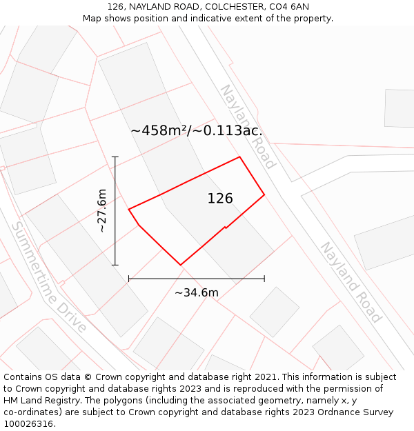 126, NAYLAND ROAD, COLCHESTER, CO4 6AN: Plot and title map