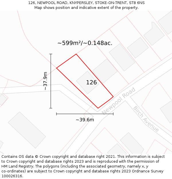 126, NEWPOOL ROAD, KNYPERSLEY, STOKE-ON-TRENT, ST8 6NS: Plot and title map