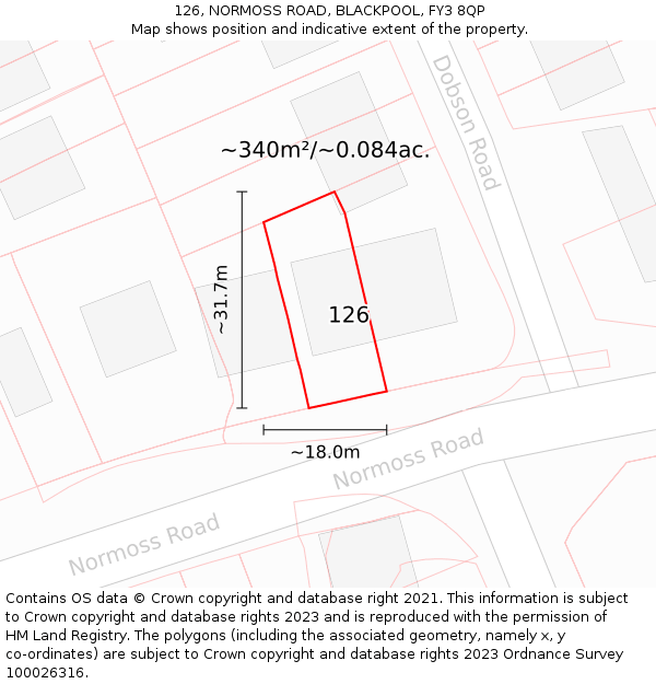 126, NORMOSS ROAD, BLACKPOOL, FY3 8QP: Plot and title map