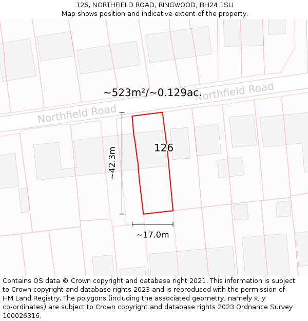 126, NORTHFIELD ROAD, RINGWOOD, BH24 1SU: Plot and title map