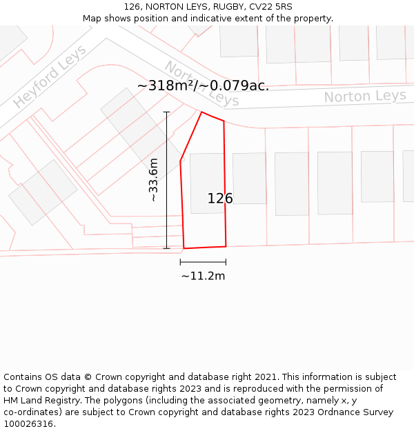 126, NORTON LEYS, RUGBY, CV22 5RS: Plot and title map