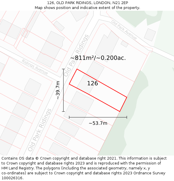 126, OLD PARK RIDINGS, LONDON, N21 2EP: Plot and title map