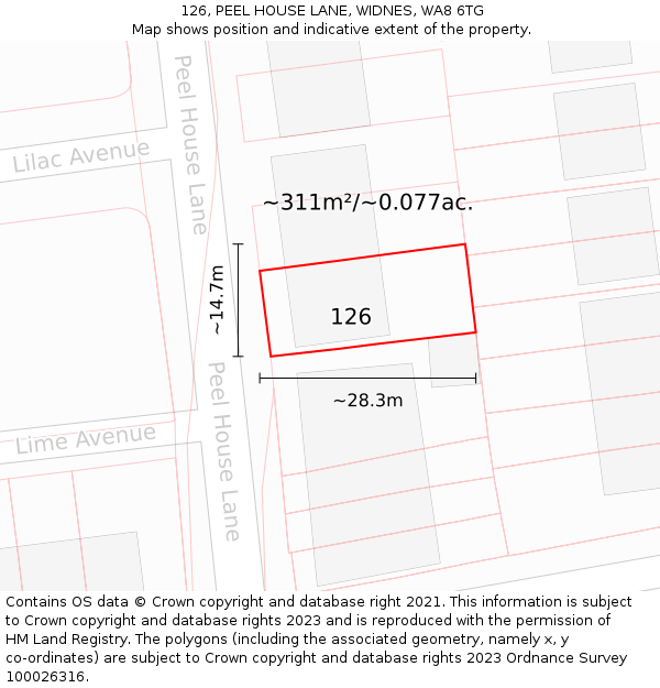 126, PEEL HOUSE LANE, WIDNES, WA8 6TG: Plot and title map