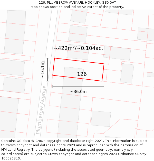 126, PLUMBEROW AVENUE, HOCKLEY, SS5 5AT: Plot and title map