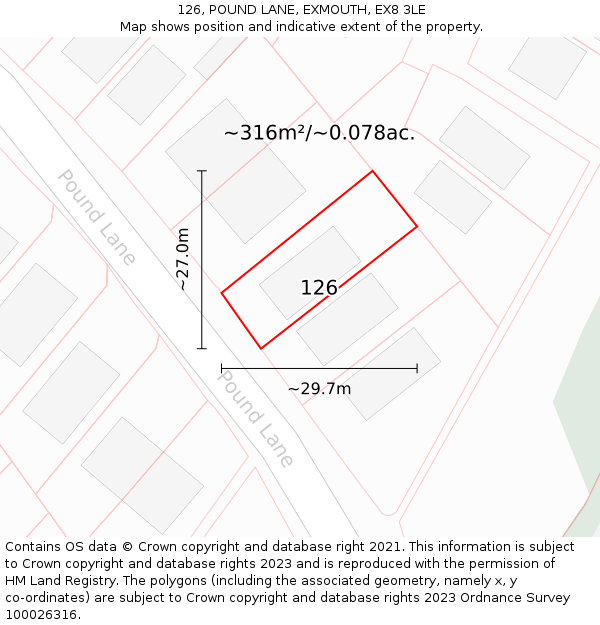 126, POUND LANE, EXMOUTH, EX8 3LE: Plot and title map