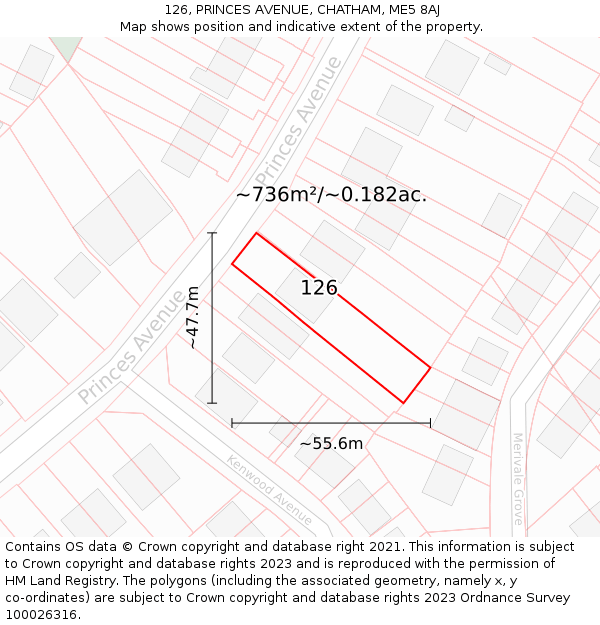 126, PRINCES AVENUE, CHATHAM, ME5 8AJ: Plot and title map