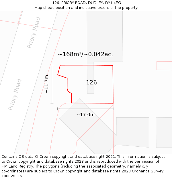 126, PRIORY ROAD, DUDLEY, DY1 4EG: Plot and title map