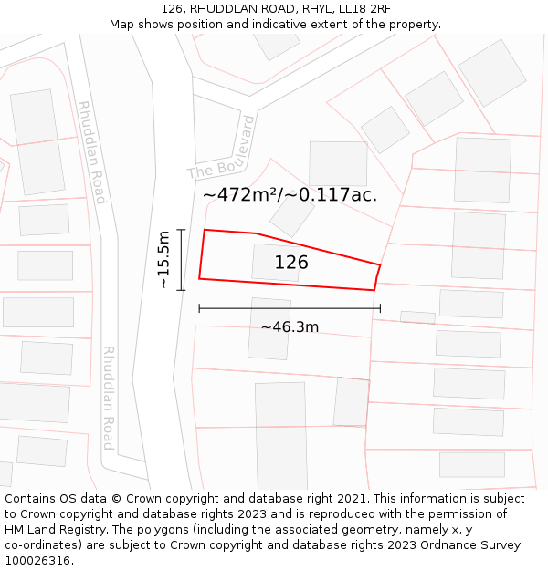 126, RHUDDLAN ROAD, RHYL, LL18 2RF: Plot and title map