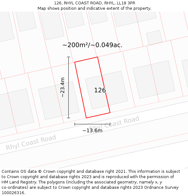 126, RHYL COAST ROAD, RHYL, LL18 3PR: Plot and title map