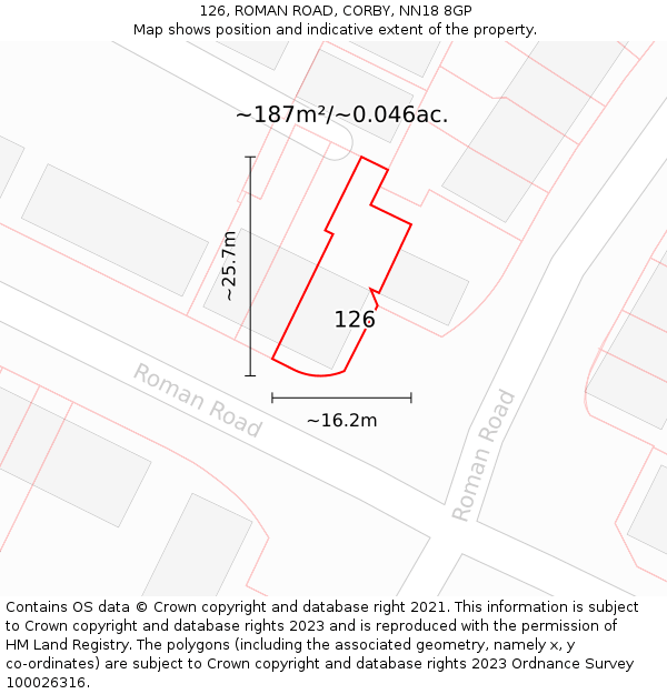 126, ROMAN ROAD, CORBY, NN18 8GP: Plot and title map