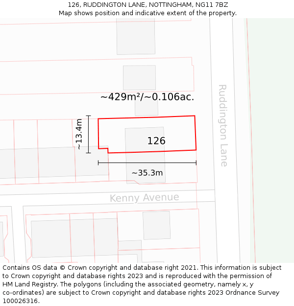 126, RUDDINGTON LANE, NOTTINGHAM, NG11 7BZ: Plot and title map