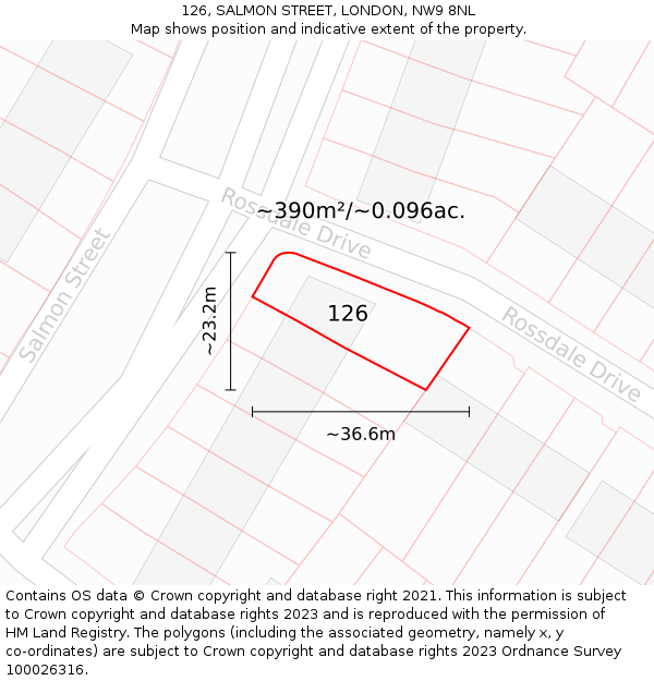 126, SALMON STREET, LONDON, NW9 8NL: Plot and title map