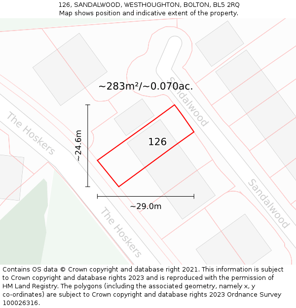 126, SANDALWOOD, WESTHOUGHTON, BOLTON, BL5 2RQ: Plot and title map