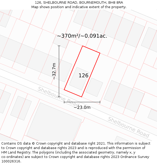 126, SHELBOURNE ROAD, BOURNEMOUTH, BH8 8RA: Plot and title map