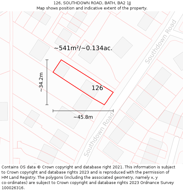 126, SOUTHDOWN ROAD, BATH, BA2 1JJ: Plot and title map