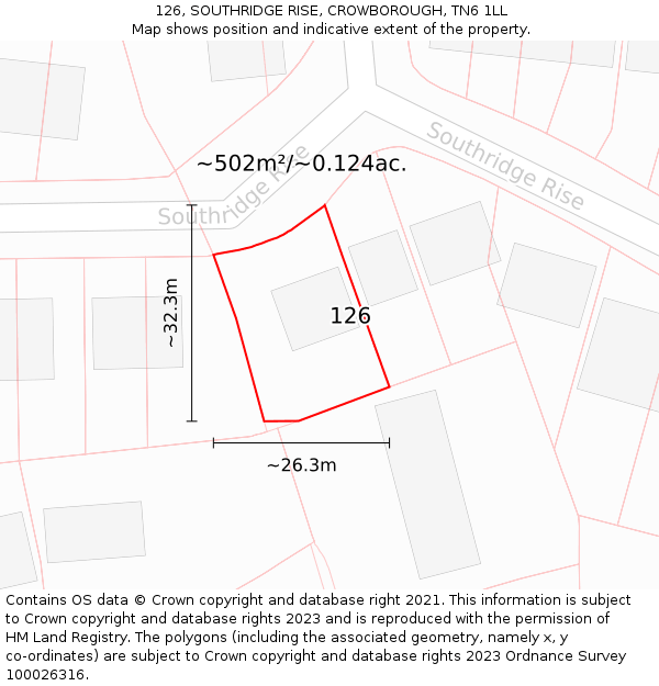 126, SOUTHRIDGE RISE, CROWBOROUGH, TN6 1LL: Plot and title map