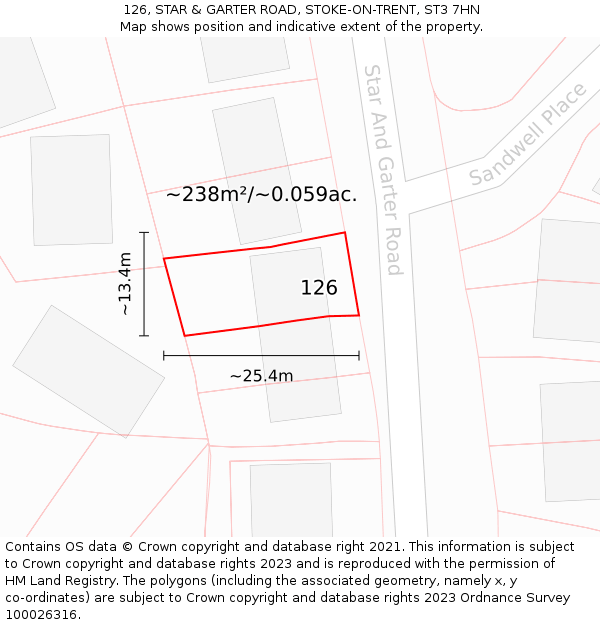 126, STAR & GARTER ROAD, STOKE-ON-TRENT, ST3 7HN: Plot and title map