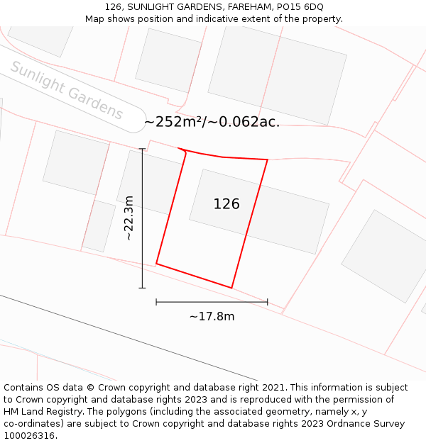 126, SUNLIGHT GARDENS, FAREHAM, PO15 6DQ: Plot and title map