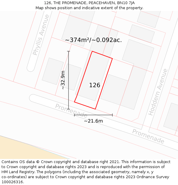 126, THE PROMENADE, PEACEHAVEN, BN10 7JA: Plot and title map