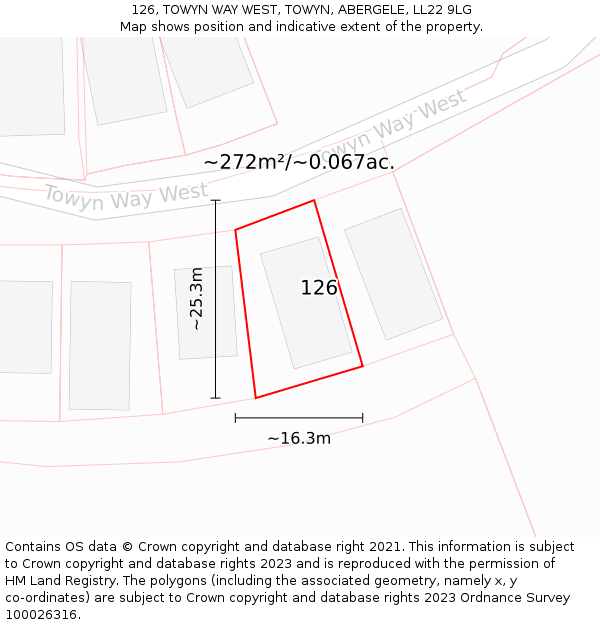 126, TOWYN WAY WEST, TOWYN, ABERGELE, LL22 9LG: Plot and title map