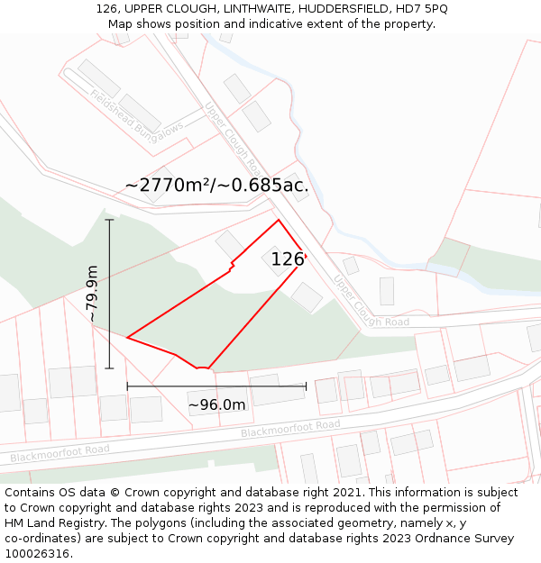 126, UPPER CLOUGH, LINTHWAITE, HUDDERSFIELD, HD7 5PQ: Plot and title map