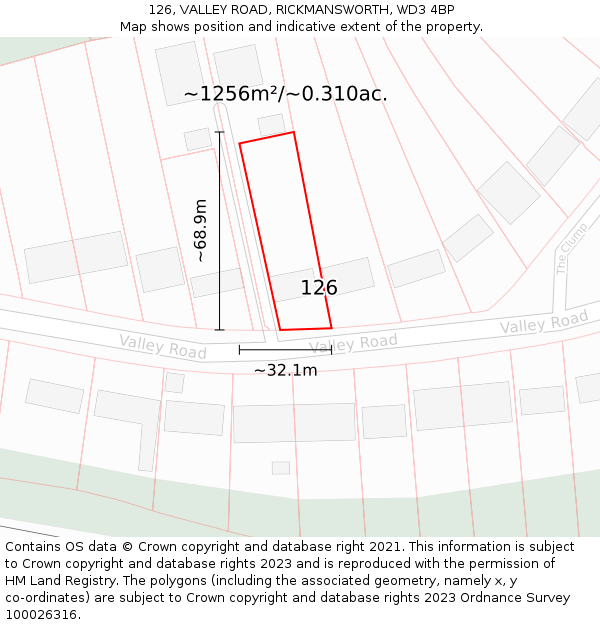 126, VALLEY ROAD, RICKMANSWORTH, WD3 4BP: Plot and title map