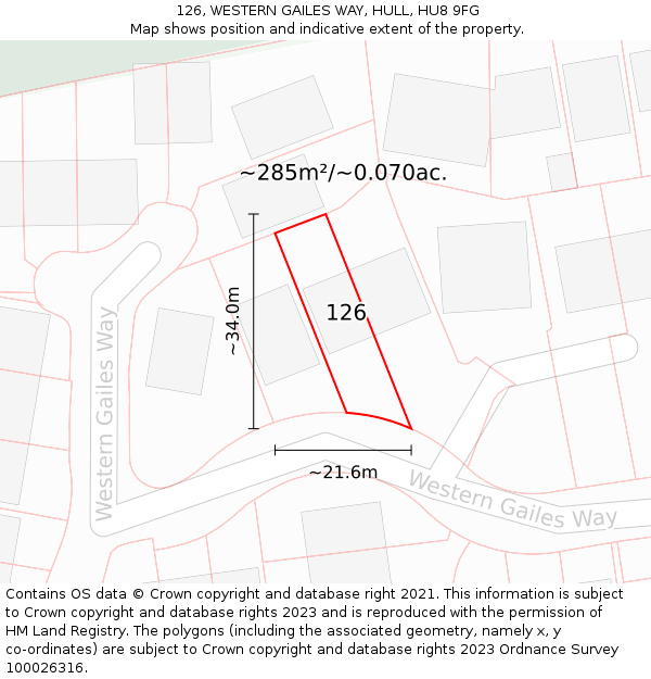 126, WESTERN GAILES WAY, HULL, HU8 9FG: Plot and title map