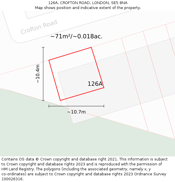 126A, CROFTON ROAD, LONDON, SE5 8NA: Plot and title map