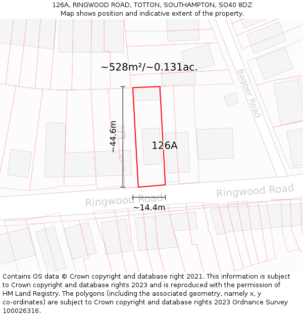 126A, RINGWOOD ROAD, TOTTON, SOUTHAMPTON, SO40 8DZ: Plot and title map