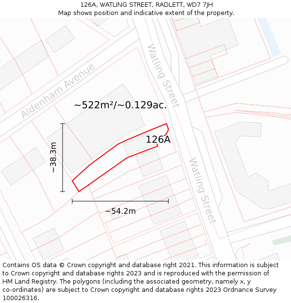 126A, WATLING STREET, RADLETT, WD7 7JH: Plot and title map