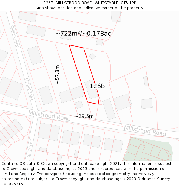 126B, MILLSTROOD ROAD, WHITSTABLE, CT5 1PP: Plot and title map