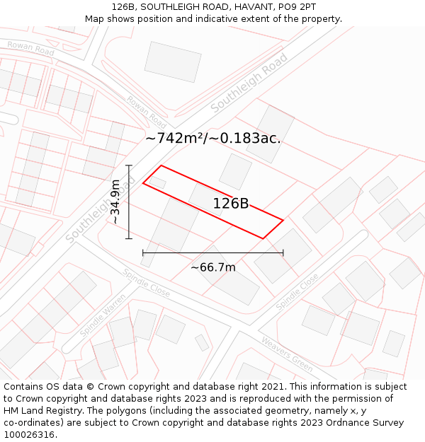 126B, SOUTHLEIGH ROAD, HAVANT, PO9 2PT: Plot and title map