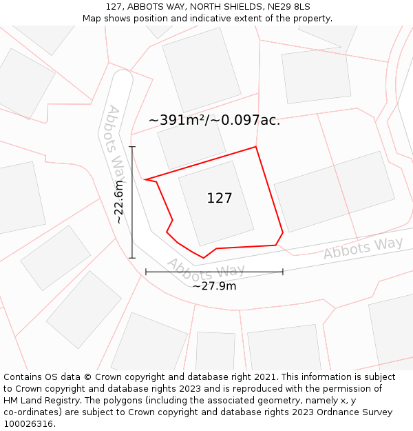 127, ABBOTS WAY, NORTH SHIELDS, NE29 8LS: Plot and title map