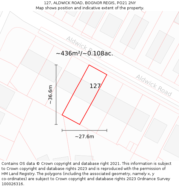 127, ALDWICK ROAD, BOGNOR REGIS, PO21 2NY: Plot and title map