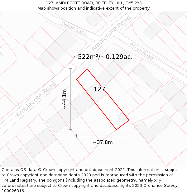 127, AMBLECOTE ROAD, BRIERLEY HILL, DY5 2YD: Plot and title map