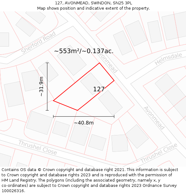 127, AVONMEAD, SWINDON, SN25 3PL: Plot and title map