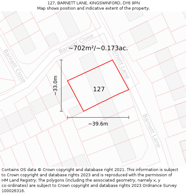 127, BARNETT LANE, KINGSWINFORD, DY6 9PN: Plot and title map