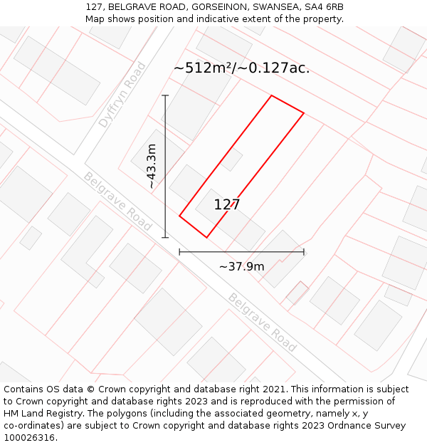 127, BELGRAVE ROAD, GORSEINON, SWANSEA, SA4 6RB: Plot and title map