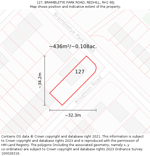 127, BRAMBLETYE PARK ROAD, REDHILL, RH1 6EJ: Plot and title map