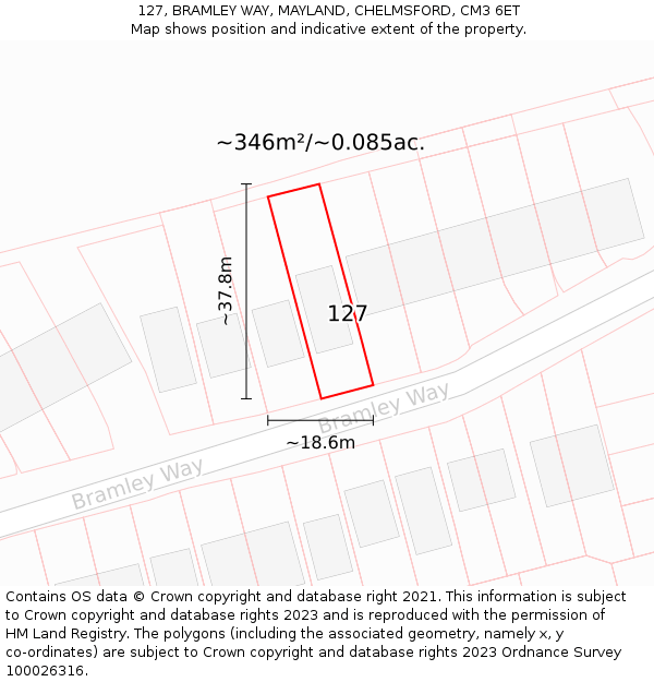 127, BRAMLEY WAY, MAYLAND, CHELMSFORD, CM3 6ET: Plot and title map