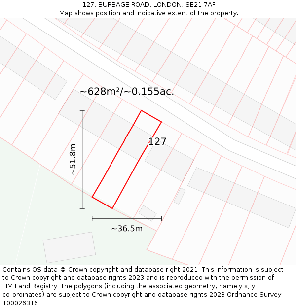 127, BURBAGE ROAD, LONDON, SE21 7AF: Plot and title map