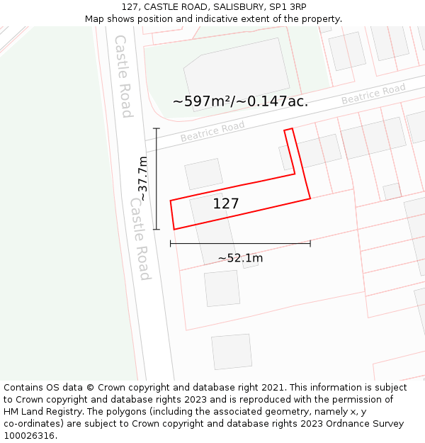 127, CASTLE ROAD, SALISBURY, SP1 3RP: Plot and title map