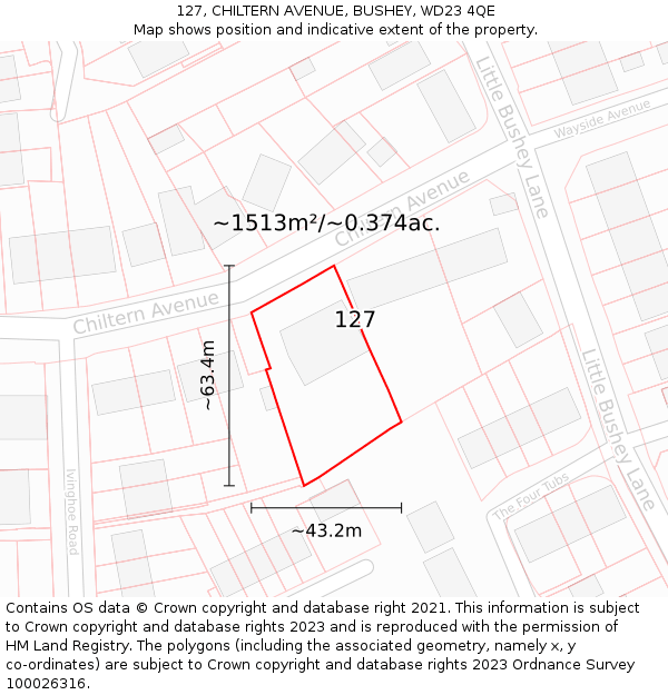 127, CHILTERN AVENUE, BUSHEY, WD23 4QE: Plot and title map